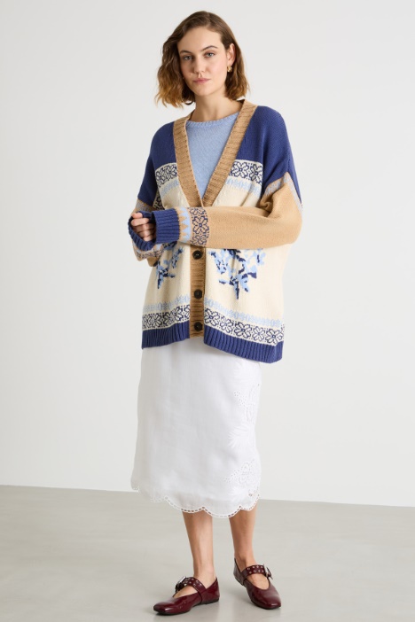 Colour-block jacquard cardigan Intrend