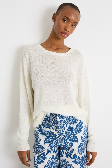 Crew-neck jumper in smooth-knit linen Intrend