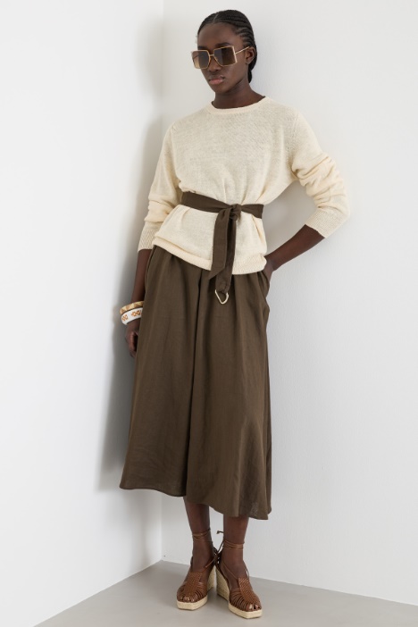 Crew-neck jumper in smooth-knit linen Intrend