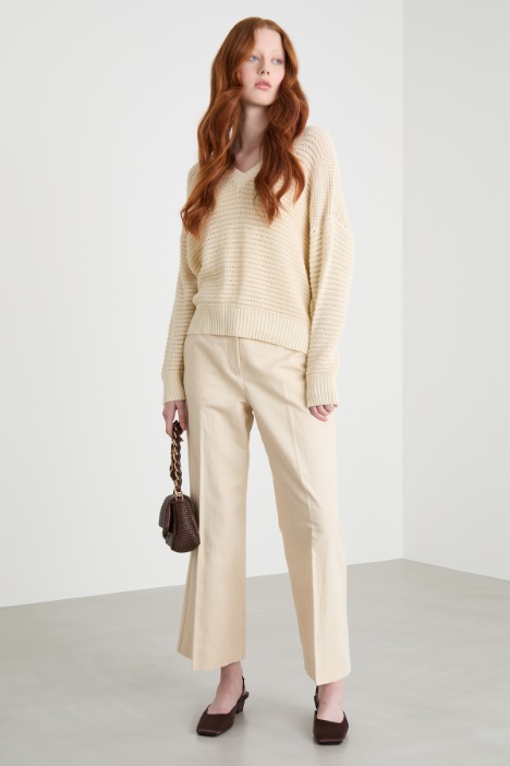 Pointelle-knit V-neck jumper Intrend