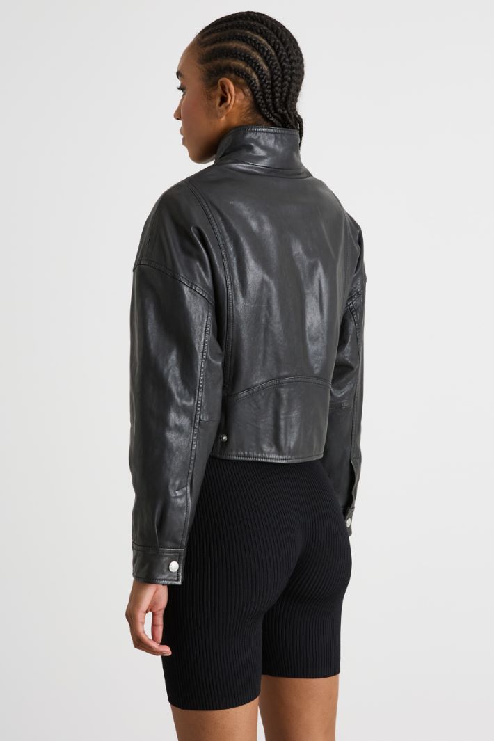 Cropped leather bomber jacket Intrend - 4
