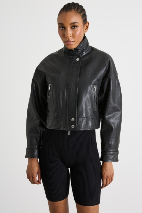 Cropped leather bomber jacket Intrend