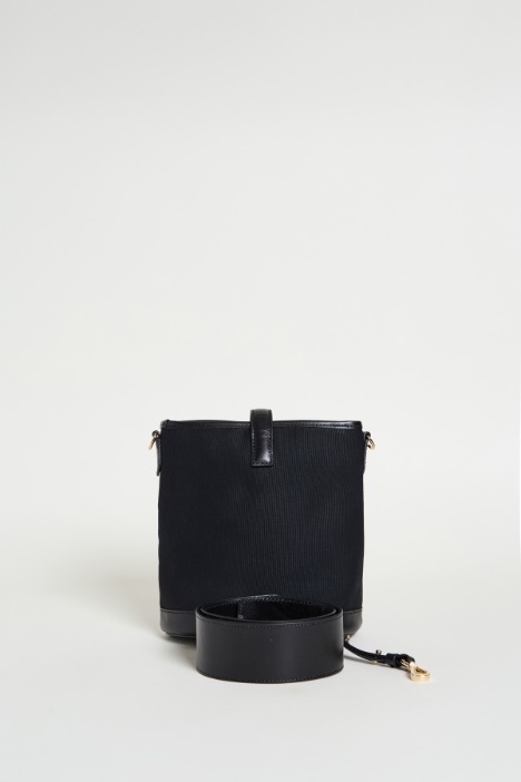 Borsa secchiello mini in tela e pelle