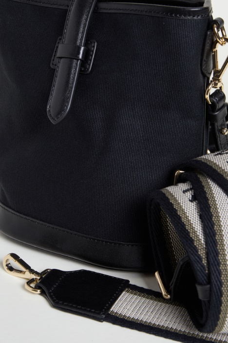 Borsa secchiello mini in tela e pelle