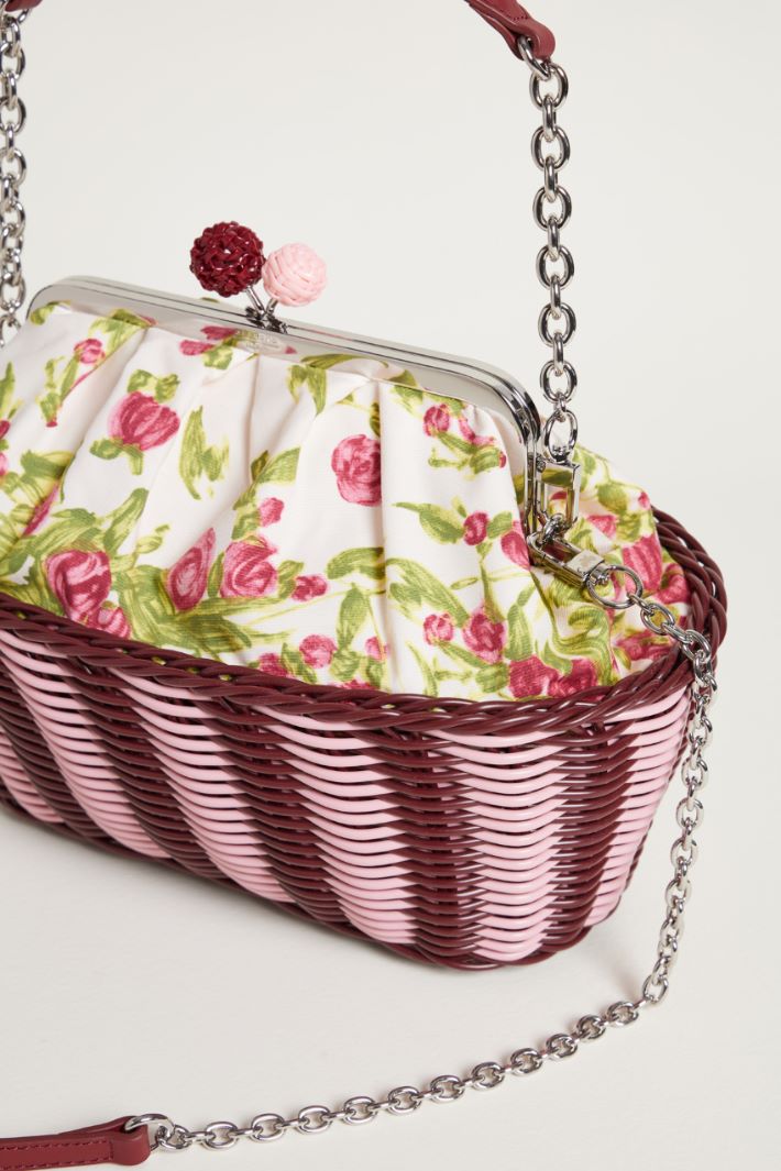 Printed canvas and rattan clutch Intrend - 4