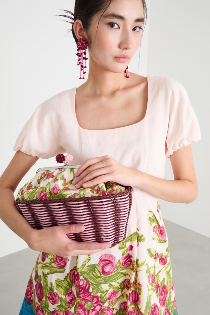 Printed canvas and rattan clutch Intrend - 5