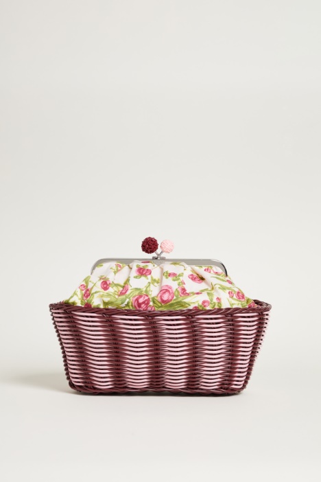 Printed canvas and rattan clutch Intrend