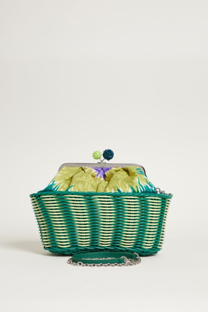 Printed canvas and rattan clutch Intrend - 3