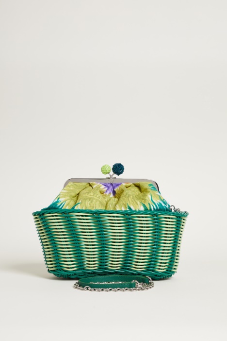 Clutch in tela stampata e rattan