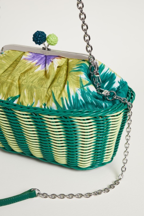 Clutch in tela stampata e rattan
