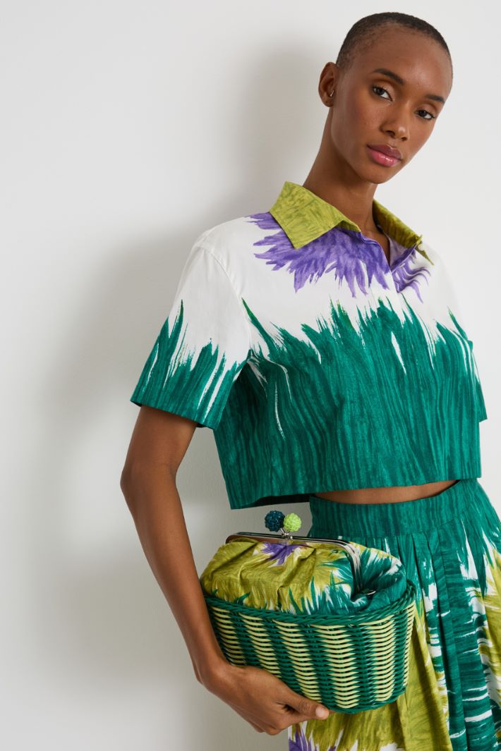 Printed canvas and rattan clutch Intrend - 5