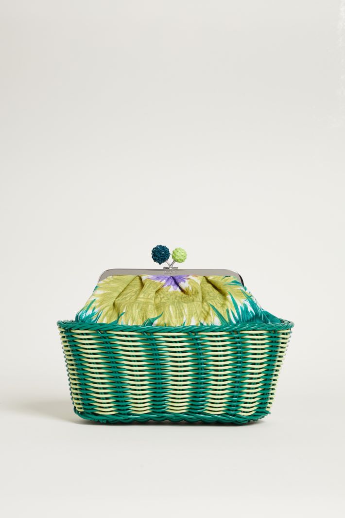 Printed canvas and rattan clutch Intrend