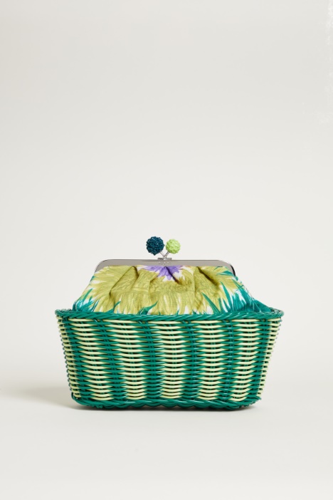 Printed canvas and rattan clutch Intrend