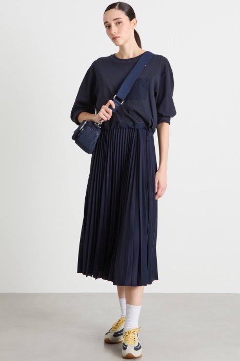 Abito Midi Donna A Maniche Corte In Cotone - Vestito Classico Per Matrimoni E Feste, Colore Blu, Taglia XL