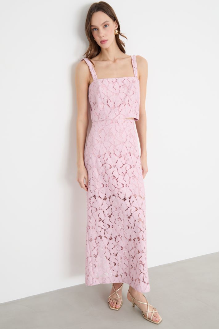 Jersey and Rebrodé Lace Top and Skirt Set Intrend - 2