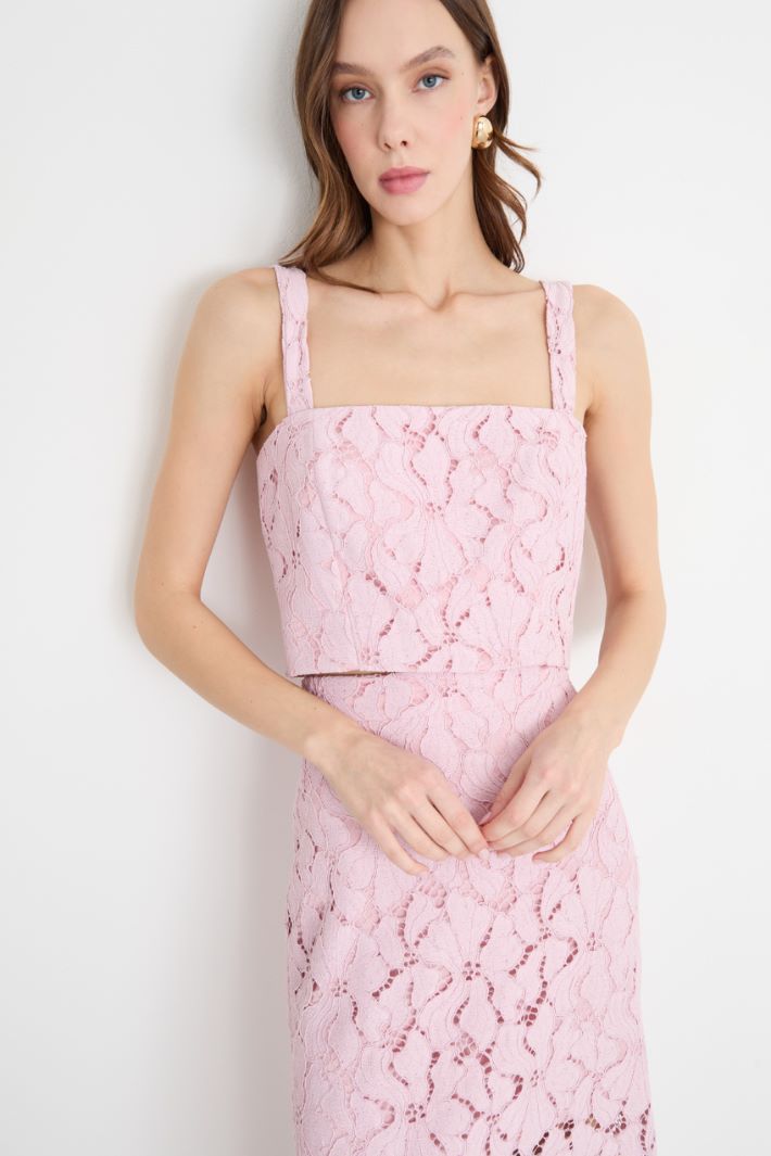 Jersey and Rebrodé Lace Top and Skirt Set Intrend - 3