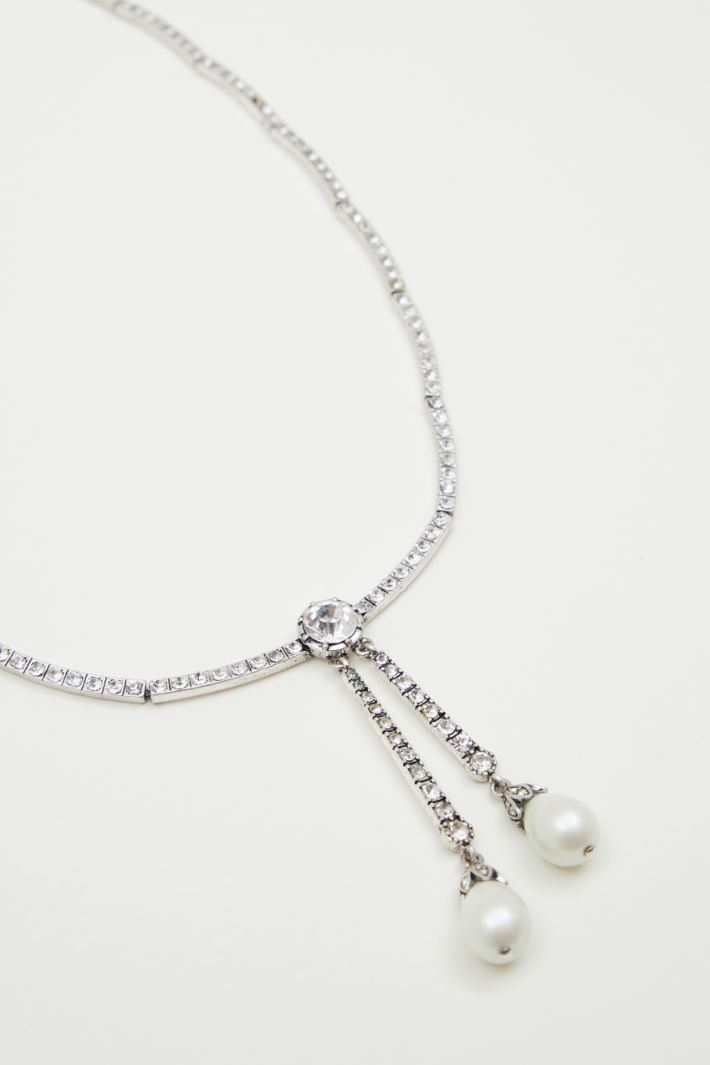 Rhinestone necklace with pearl drops Intrend - 2