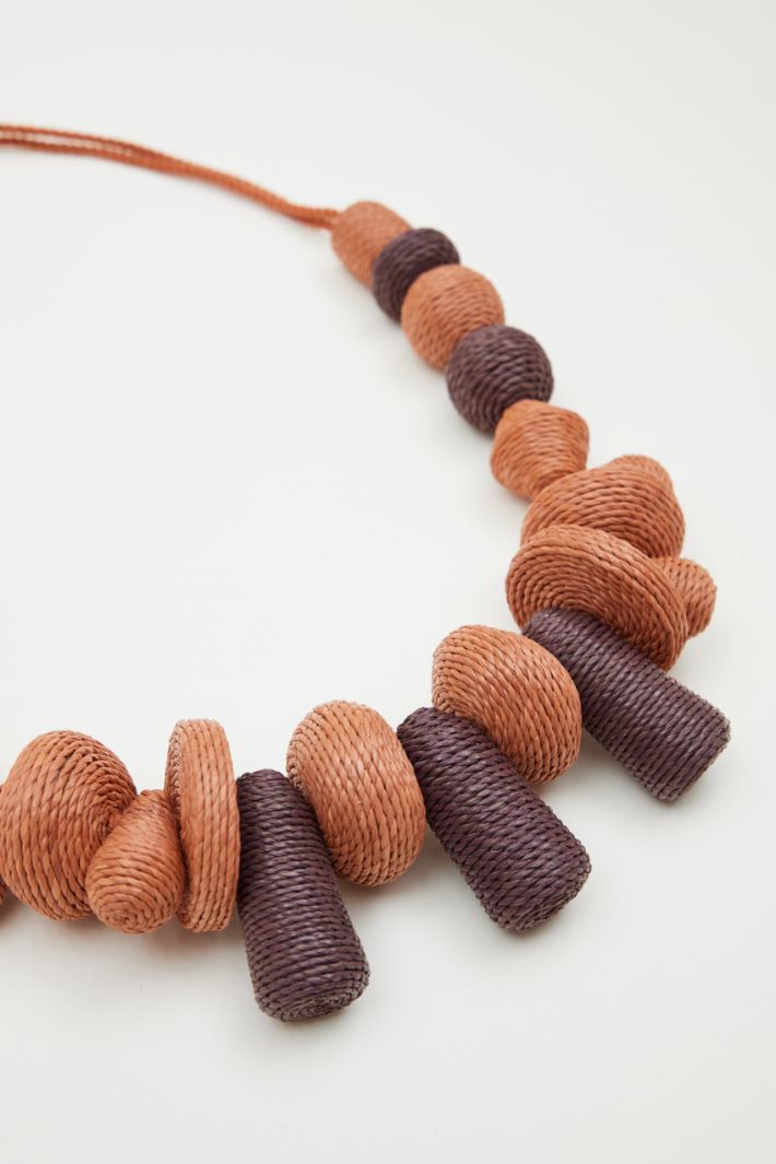 Woven straw bead necklace Intrend - 2