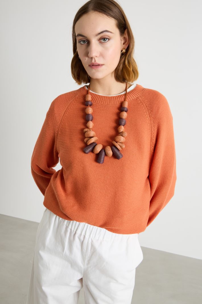 Woven straw bead necklace Intrend - 3