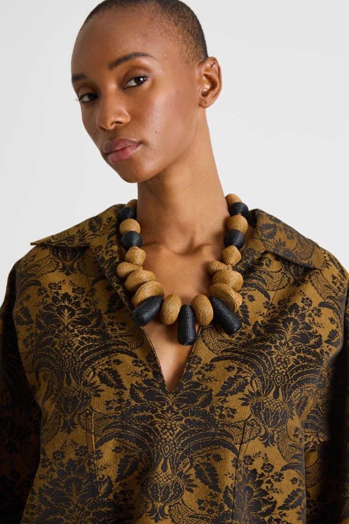 Woven straw bead necklace Intrend - 3