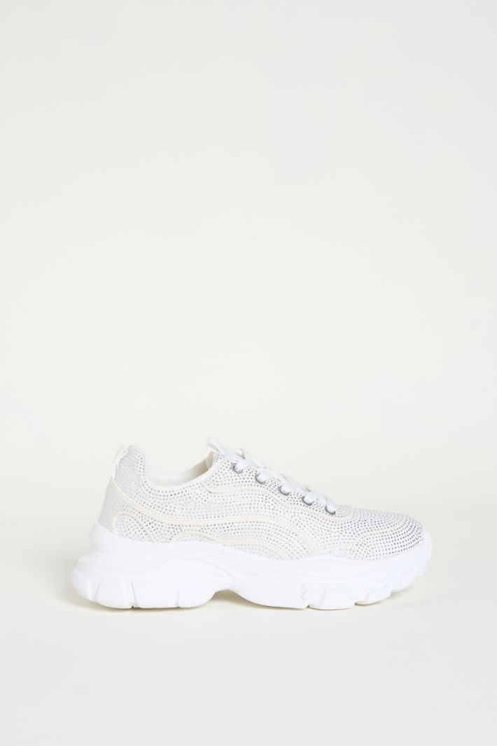Rhinestone-embellished technical fabric trainers Intrend