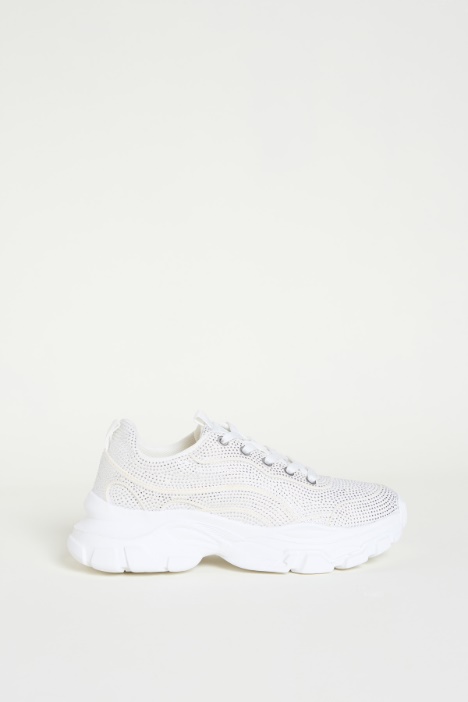 Rhinestone-embellished technical fabric trainers Intrend