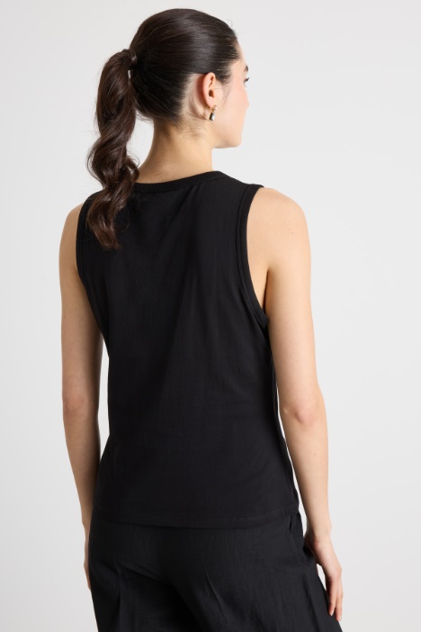 Top in jersey con ricamo sangallo