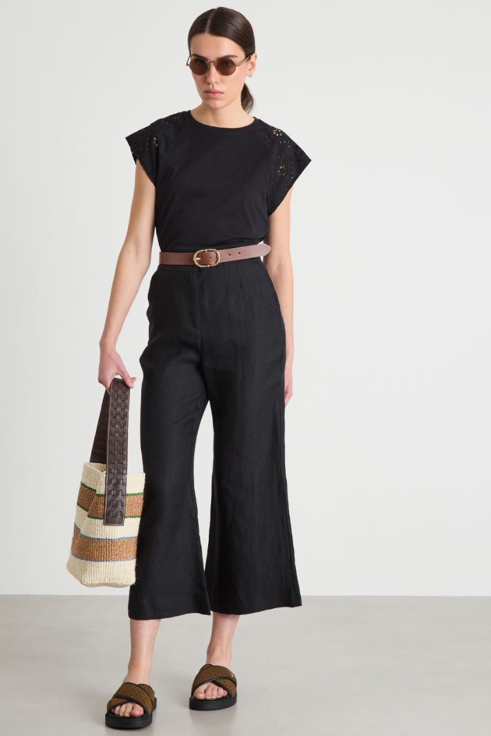 Broderie Anglaise Sleeve T-shirt Intrend