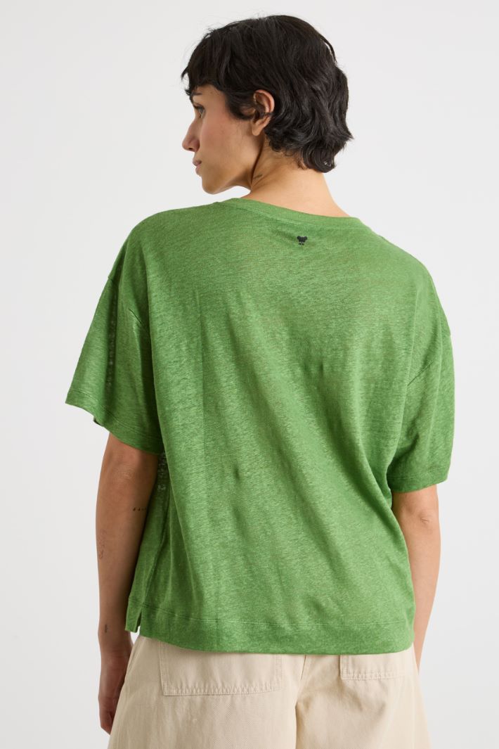 Dropped-shoulder linen-jersey T-shirt Intrend - 4