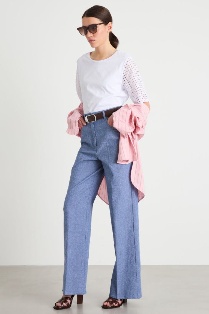 Broderie Anglaise-Sleeve T-shirt Intrend