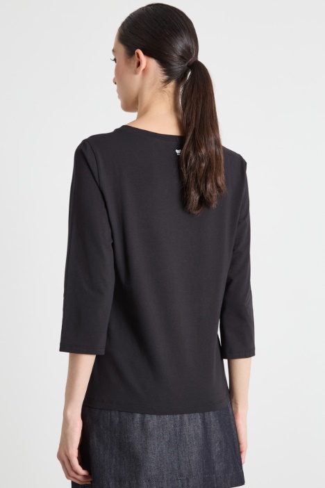 T-shirt in jersey con maniche a tre quarti