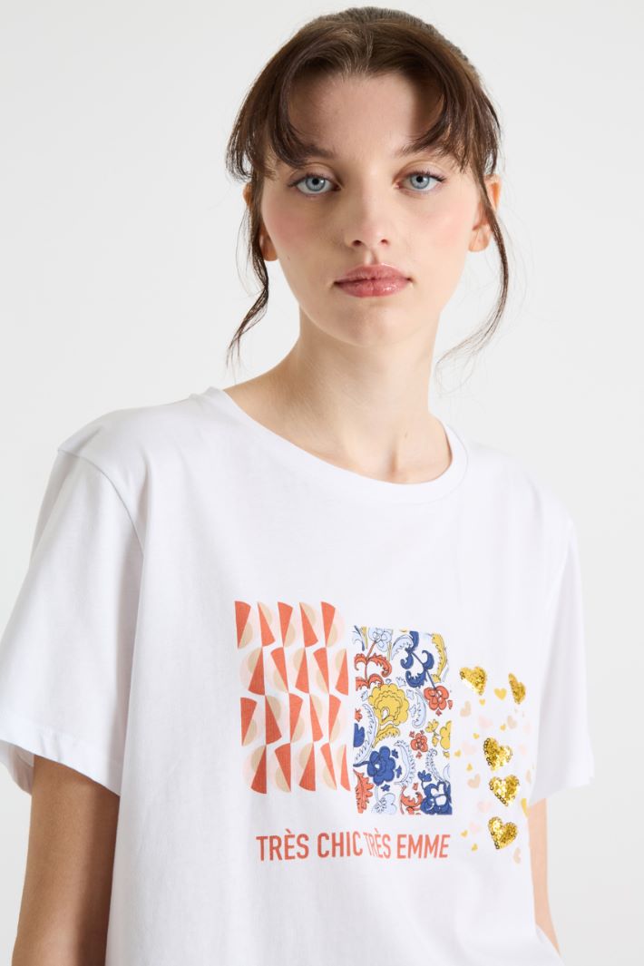 Printed and sequinned T-shirt Intrend - 3
