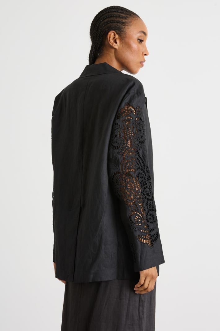 Oversized embroidered linen canvas jacket Intrend - 4