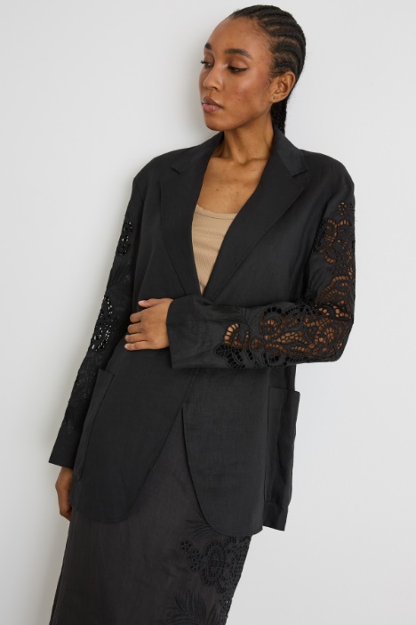 Oversized embroidered linen canvas jacket Intrend