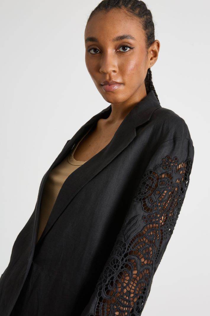 Oversized embroidered linen canvas jacket Intrend - 3