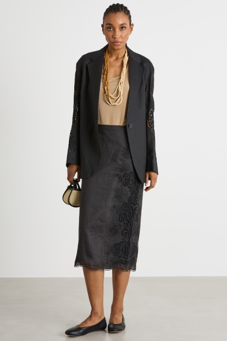 Oversized embroidered linen canvas jacket Intrend