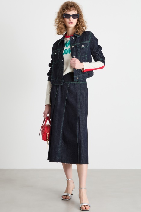 Contrast-stitch denim jacket Intrend