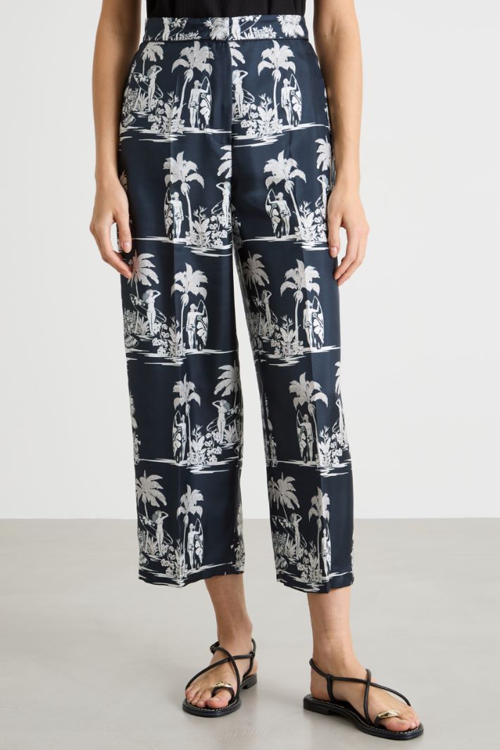 Cropped trousers in printed twill Intrend - 2