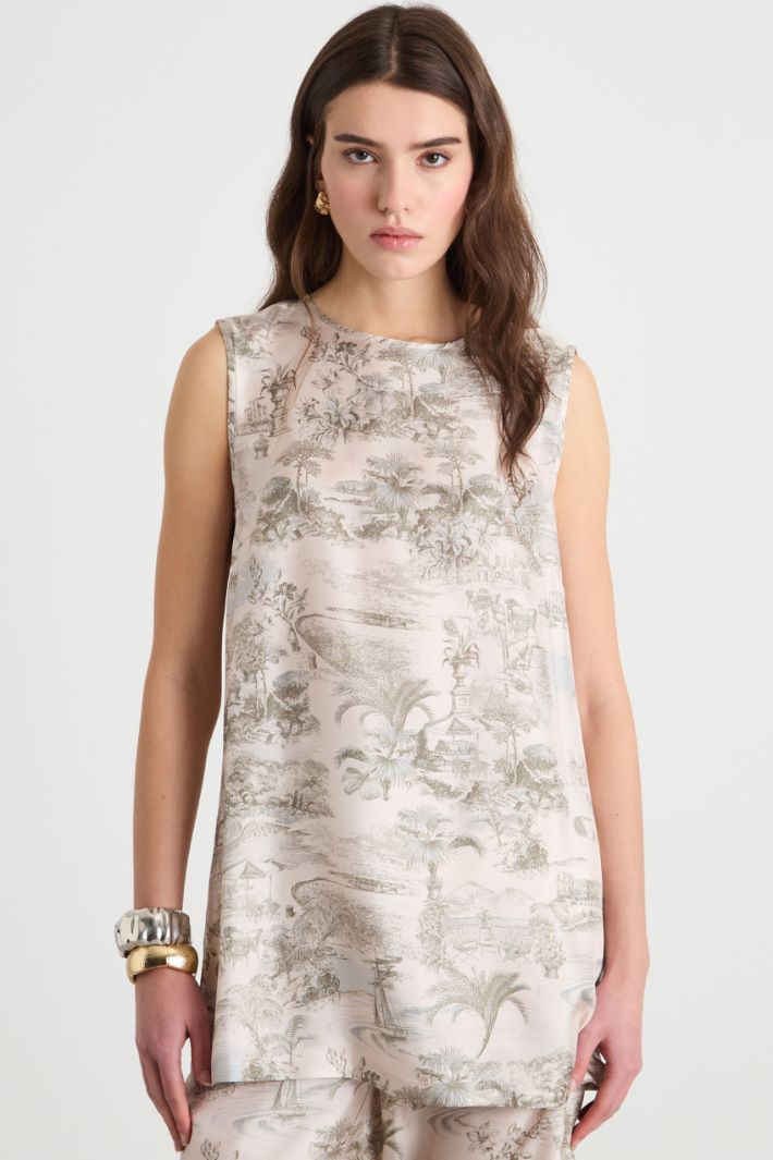 Sleeveless blouse in printed twill Intrend - 2