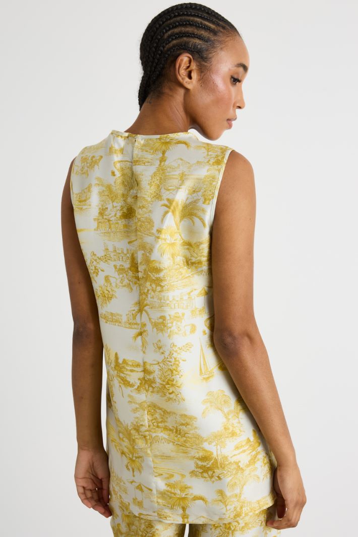 Blusa smanicata in twill stampato Intrend - 4