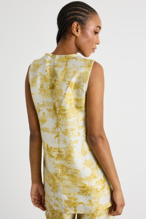 Blusa smanicata in twill stampato