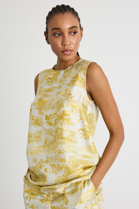 Sleeveless blouse in printed twill Intrend
