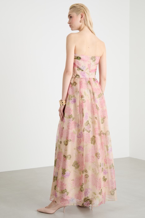 Abito bustier in organza fantasia