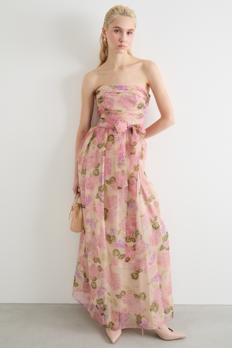 Abito bustier in organza fantasia