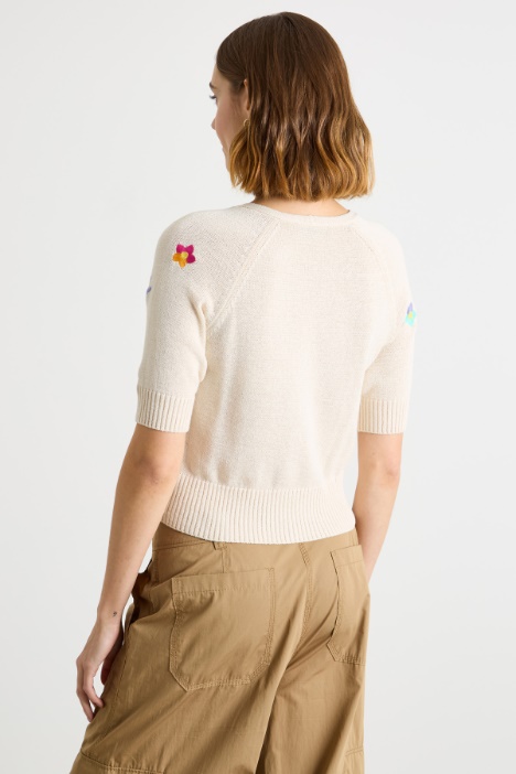Cardigan crop con fiori ricamati