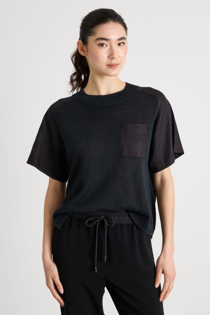 Linen-Blend Knit T-shirt Intrend - 2