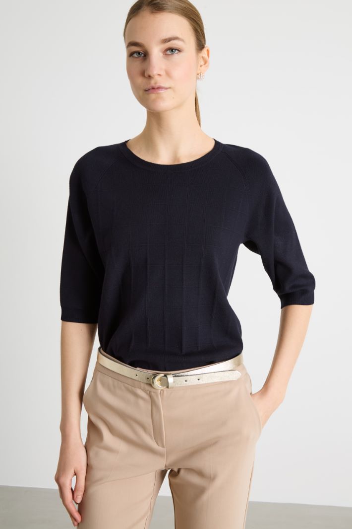 Jacquard Check Knit Top Intrend - 2