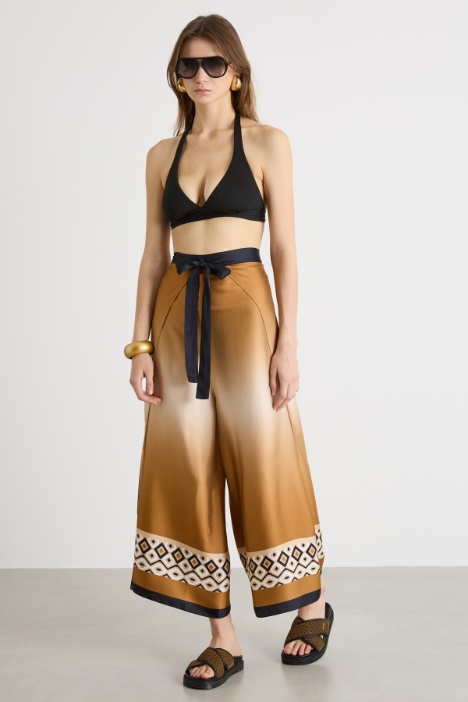 Printed satin wrap trousers Intrend