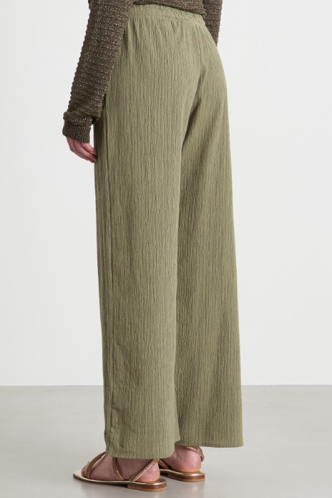 Pantalone dritto in jersey plissè