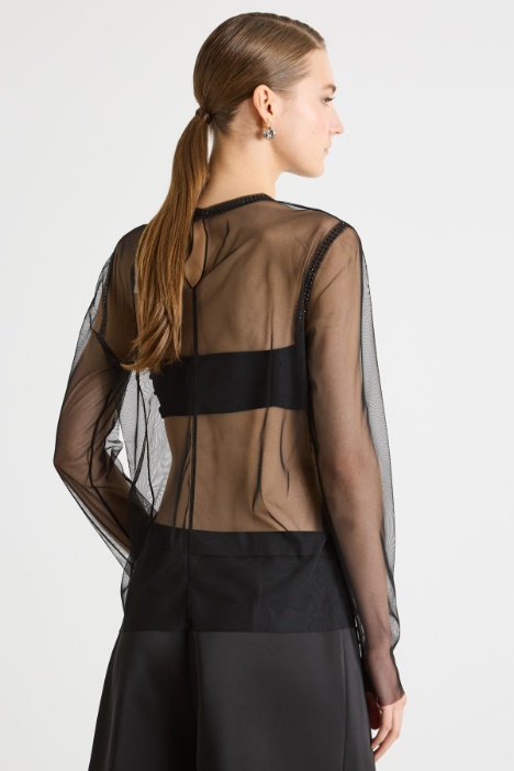 Top in tulle con strass